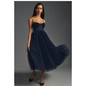 HUTCH PLEATED SWEETHEART DRESS - NAVY
